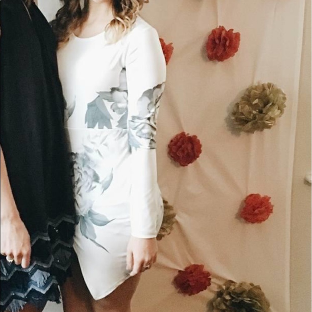 Asymmetrical black and white rose dress